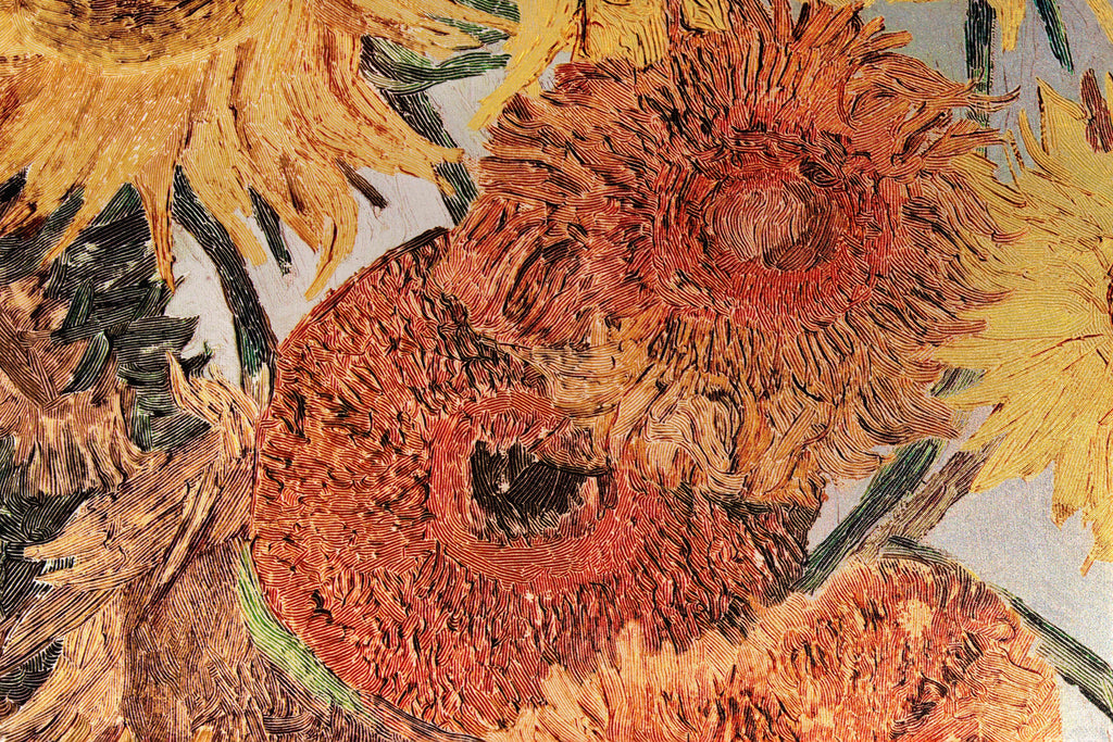 "Sunflowers" (1889) – Van Gogh Masterwork: .9999 Silver Intaglio Relief Wall Art