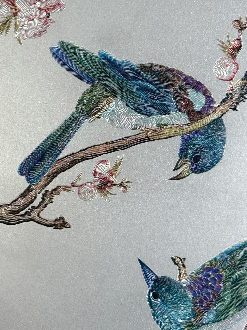 Two Kingfishers on Peach Blossom Branch Desk Art