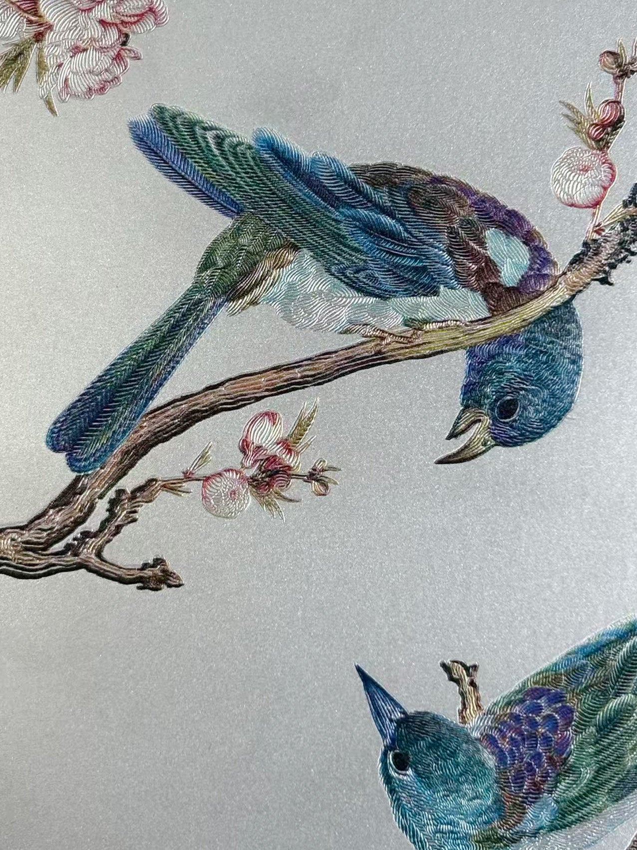Two Kingfishers on Peach Blossom Branch Desk Art