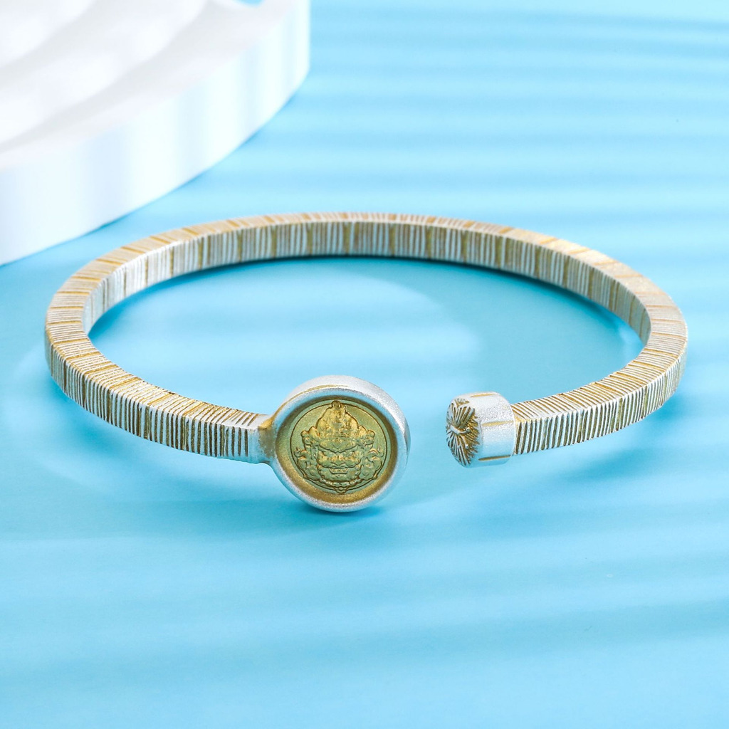 Enamel Yellow Jambhala Open Bangle-999 Fine Silver