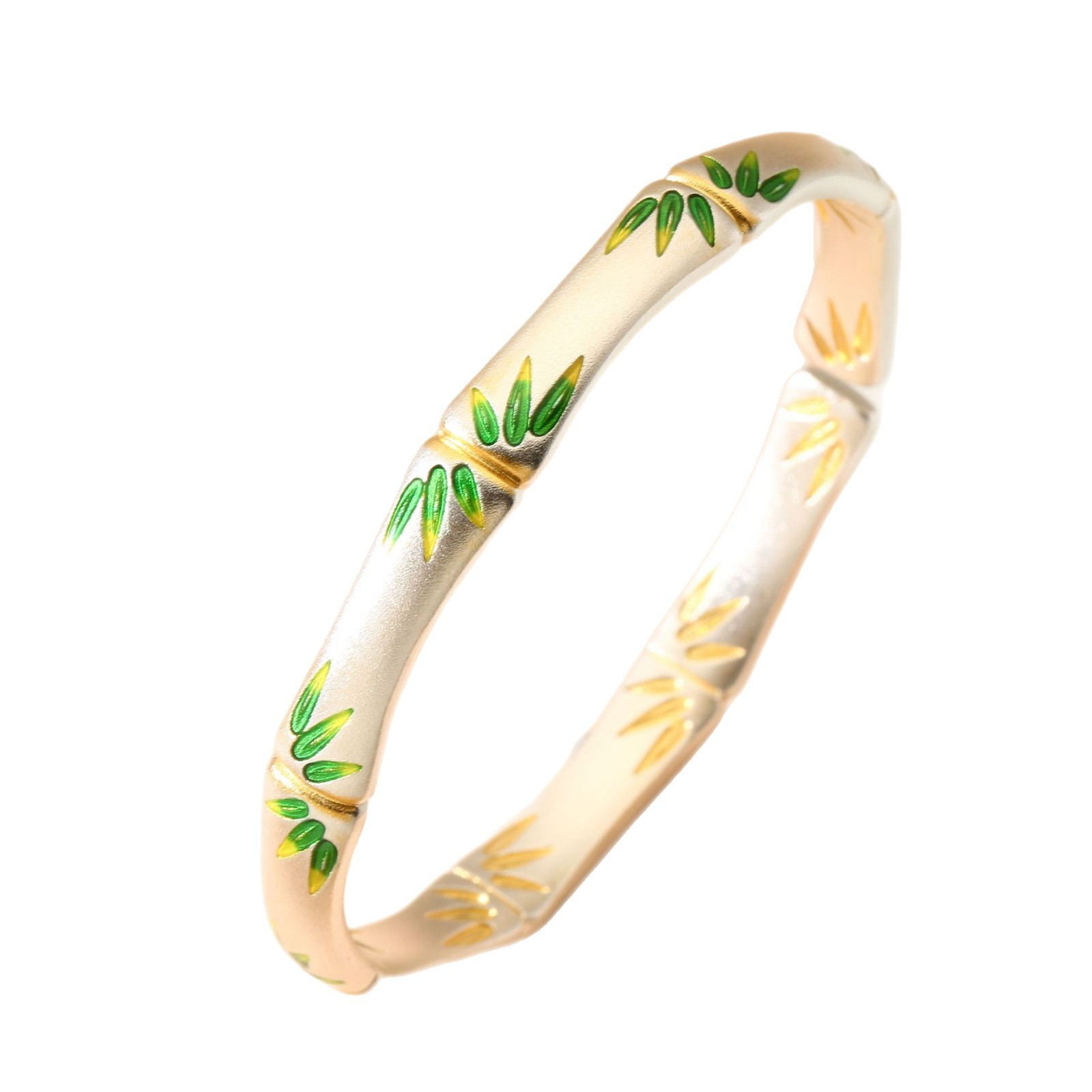 Bamboo Enamel Open Bangle – Handcrafted Chinese Style Bracelet-999 Sterling Silver