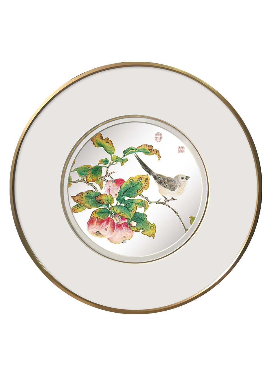 Apple & Mountain Birds Wall Art - Round