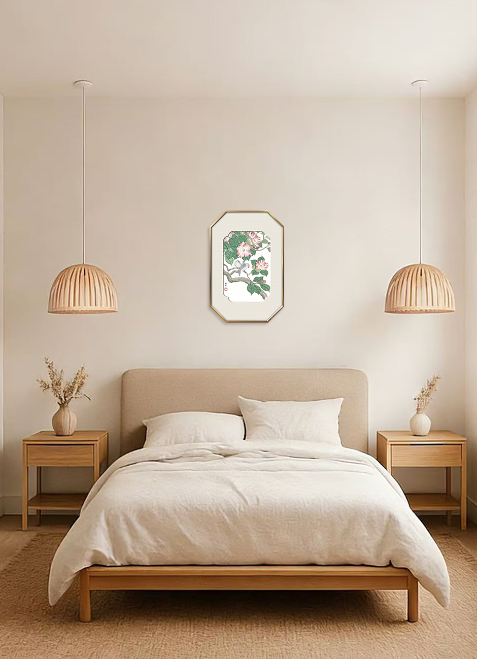 Camellia & Grey Birds Wall Art