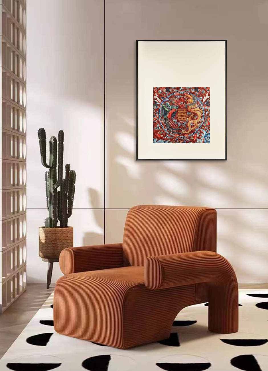 Golden Dragon & Colorful Phoenix with Double Happiness Wall Art