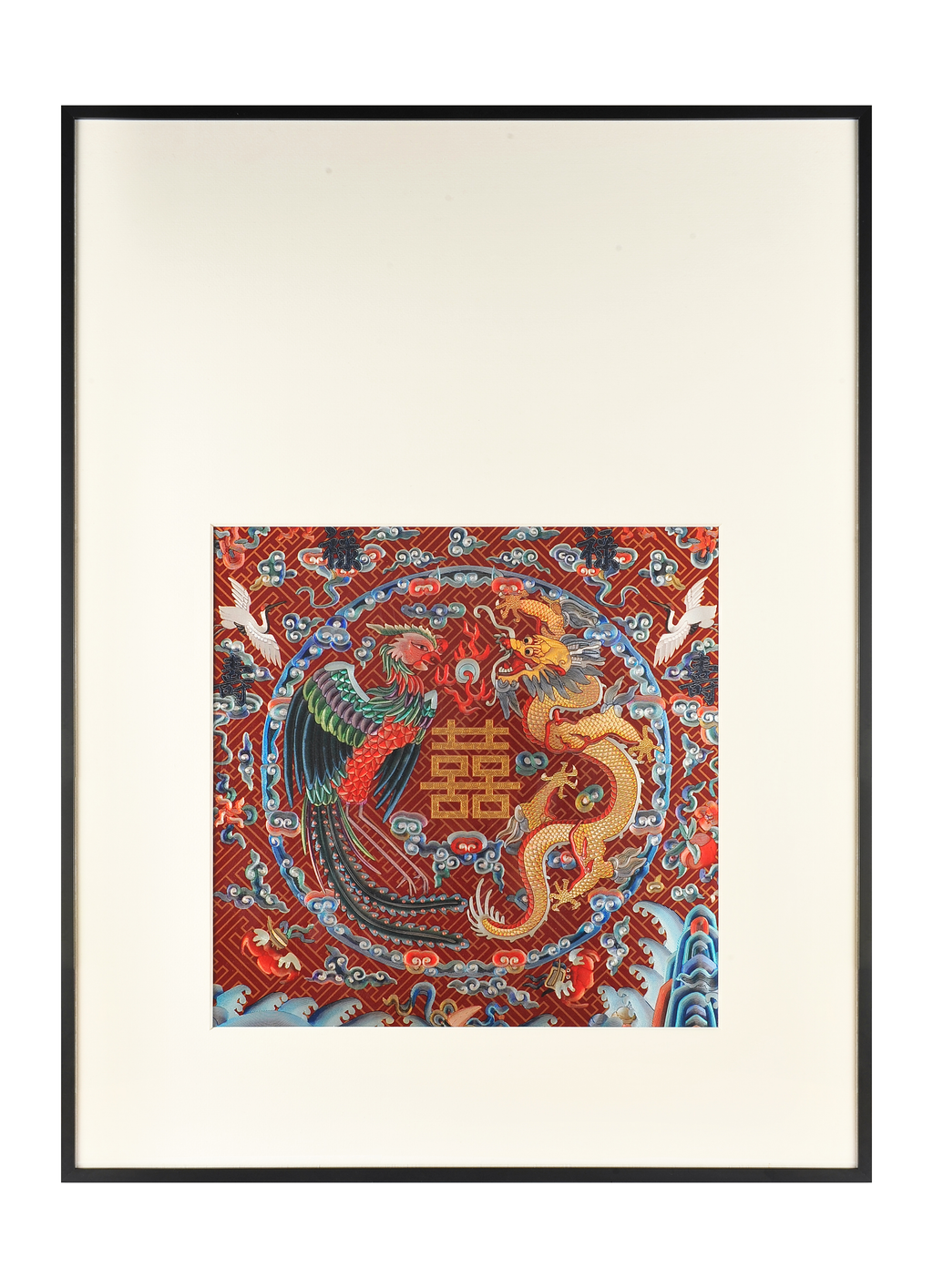 Golden Dragon & Colorful Phoenix with Double Happiness Wall Art