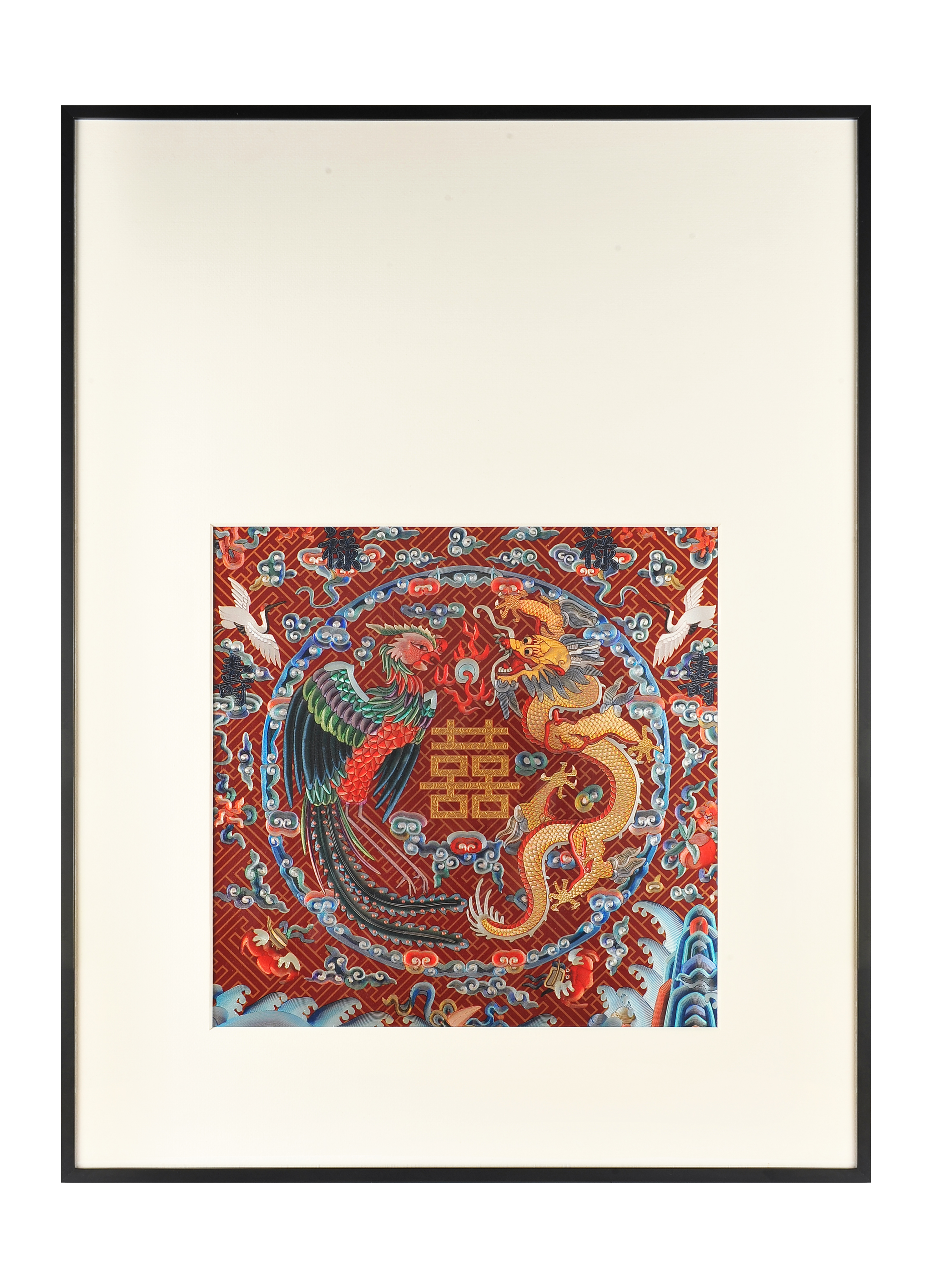 Golden Dragon & Colorful Phoenix with Double Happiness Wall Art