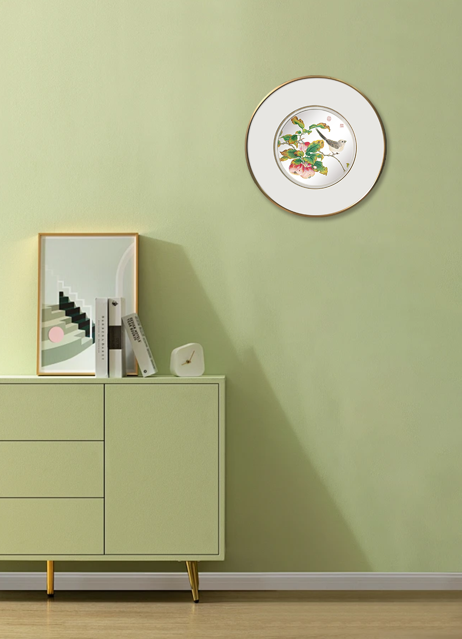 Apple & Mountain Birds Wall Art - Round