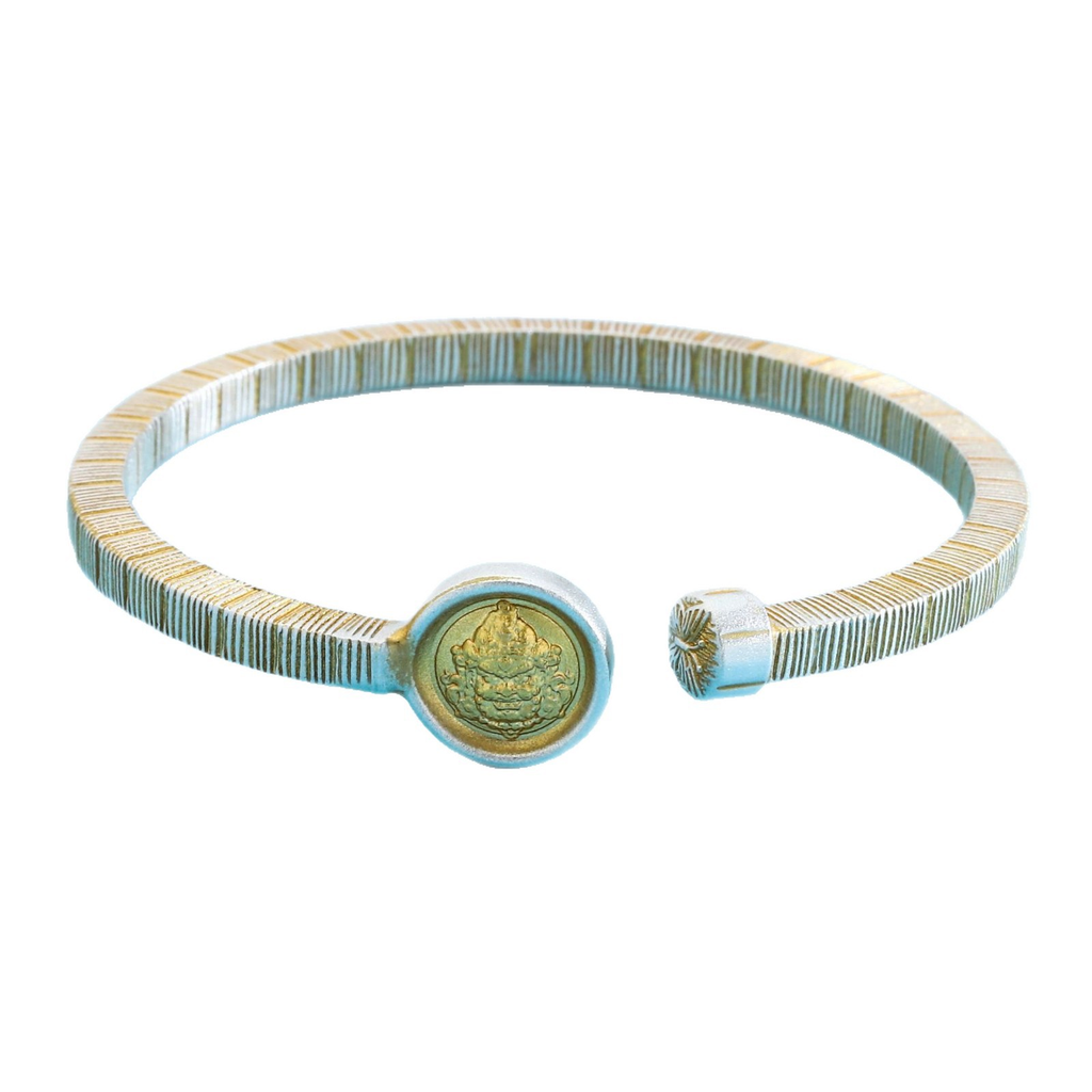 Enamel Yellow Jambhala Open Bangle-999 Fine Silver