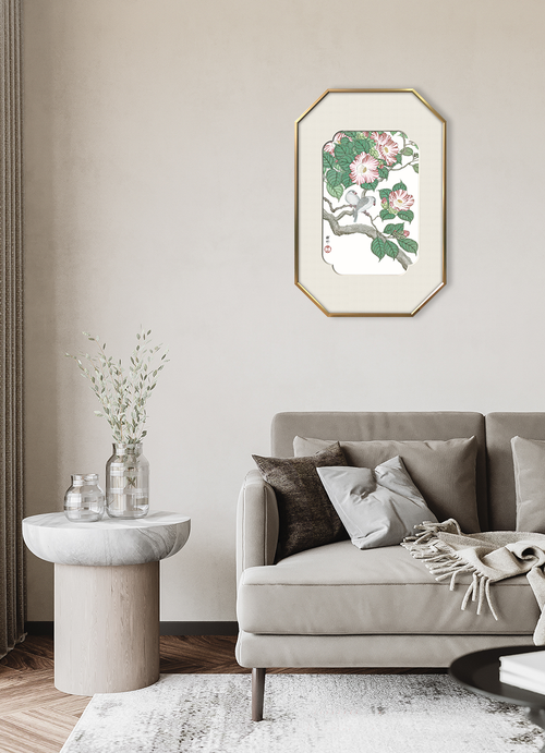 Camellia & Grey Birds Wall Art