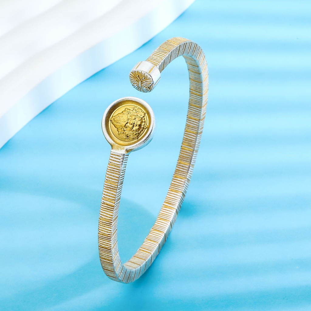 Enamel Yellow Jambhala Open Bangle-999 Fine Silver