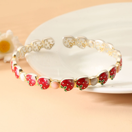 Handcrafted Cute Fruit Enamel Strawberry Open Bracelet – 999 Fine Silver