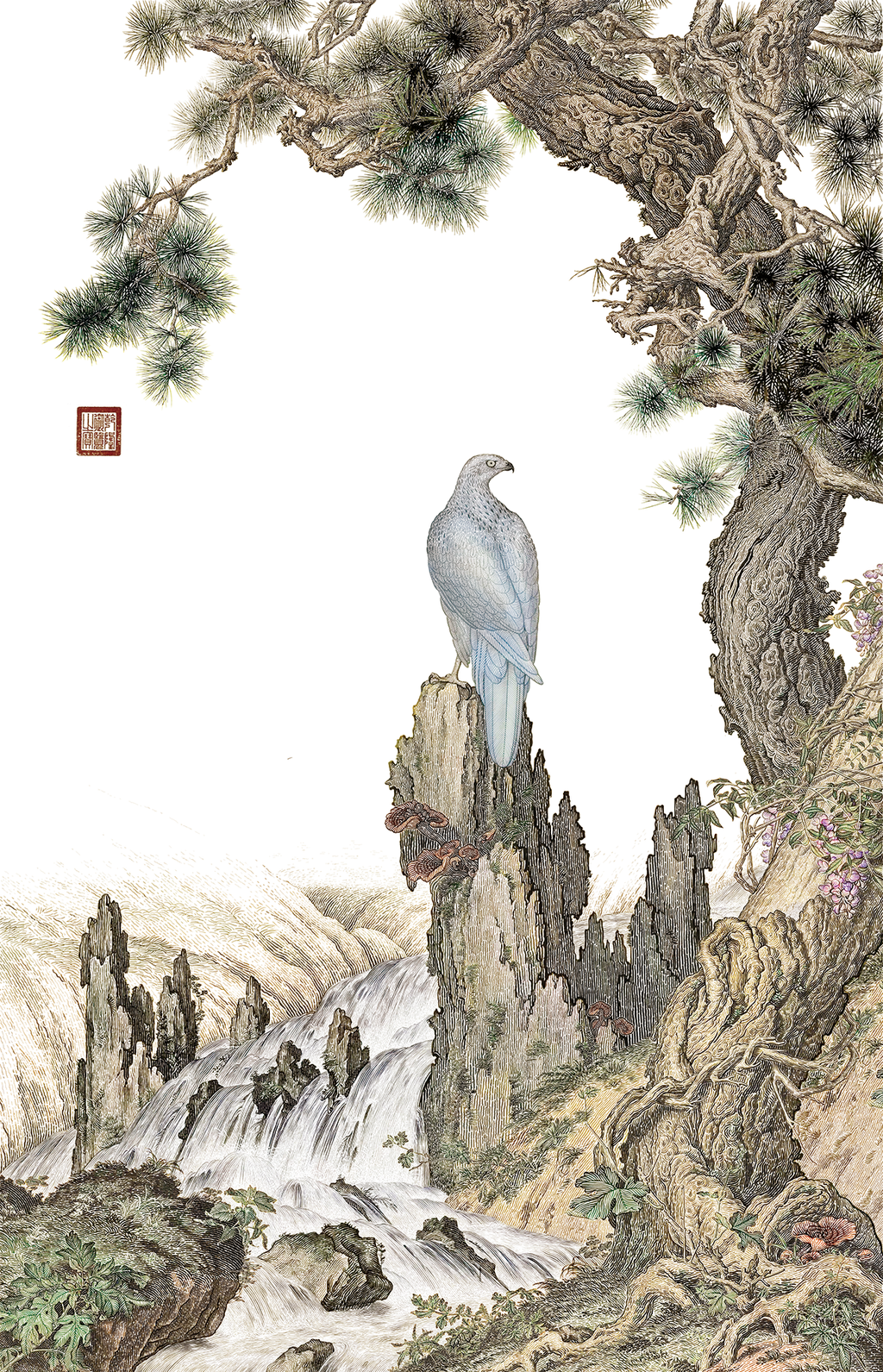 Hawk and Glossy Ganoderma Wall Art