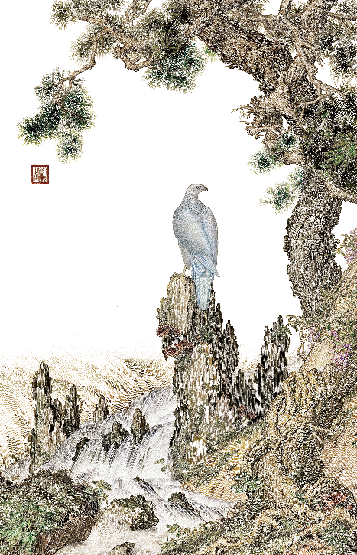 Hawk and Glossy Ganoderma Wall Art