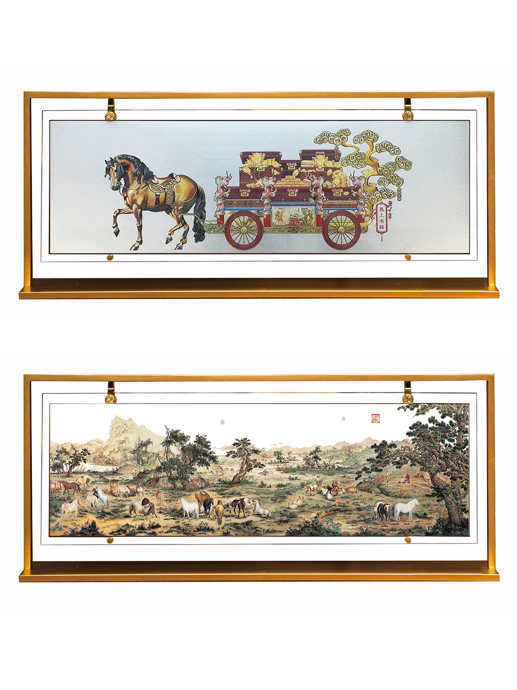 Hundred Horses & Ma Shang You Qian （Instant Wealth） Desktop Metal Frame Artwork