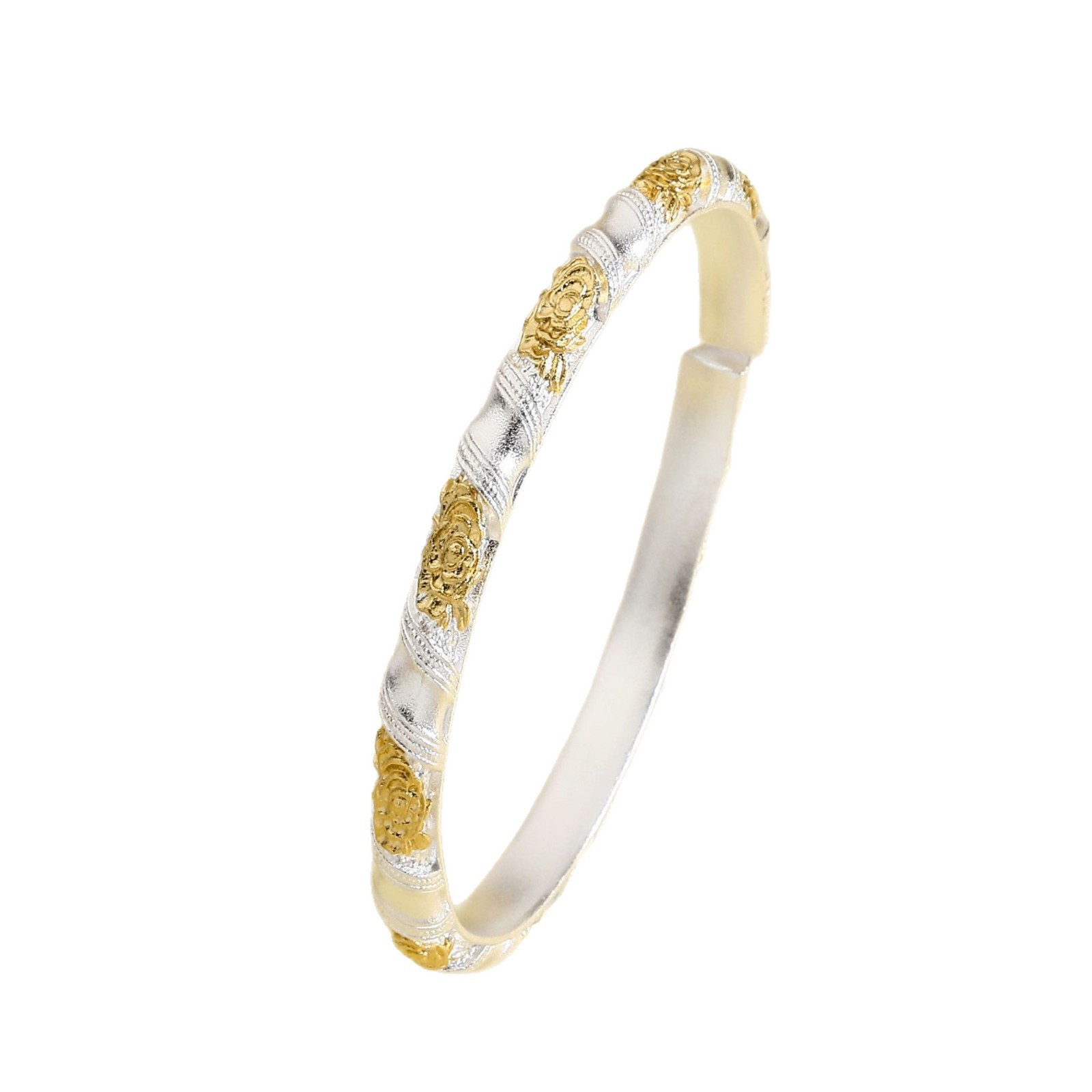 Peony Open Bangle Bracelet – Hand Engraved Floral Design, Adjustable 999 Fine Silver Jewelry