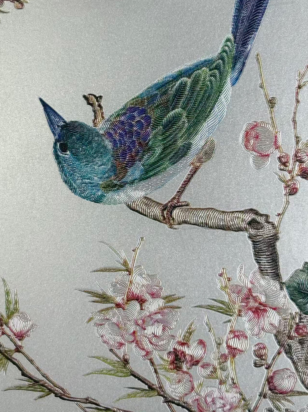 Two Kingfishers on Peach Blossom Branch Desk Art