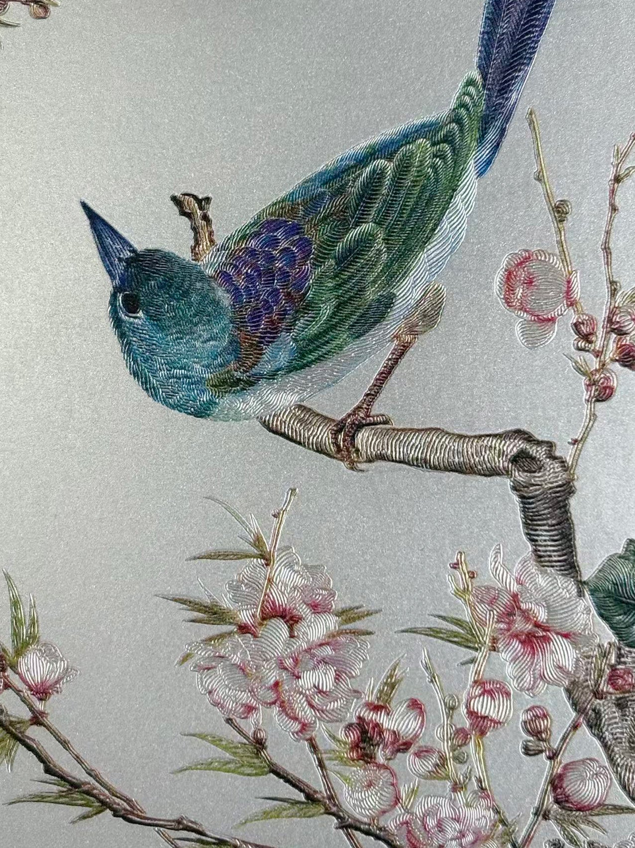 Two Kingfishers on Peach Blossom Branch Desk Art