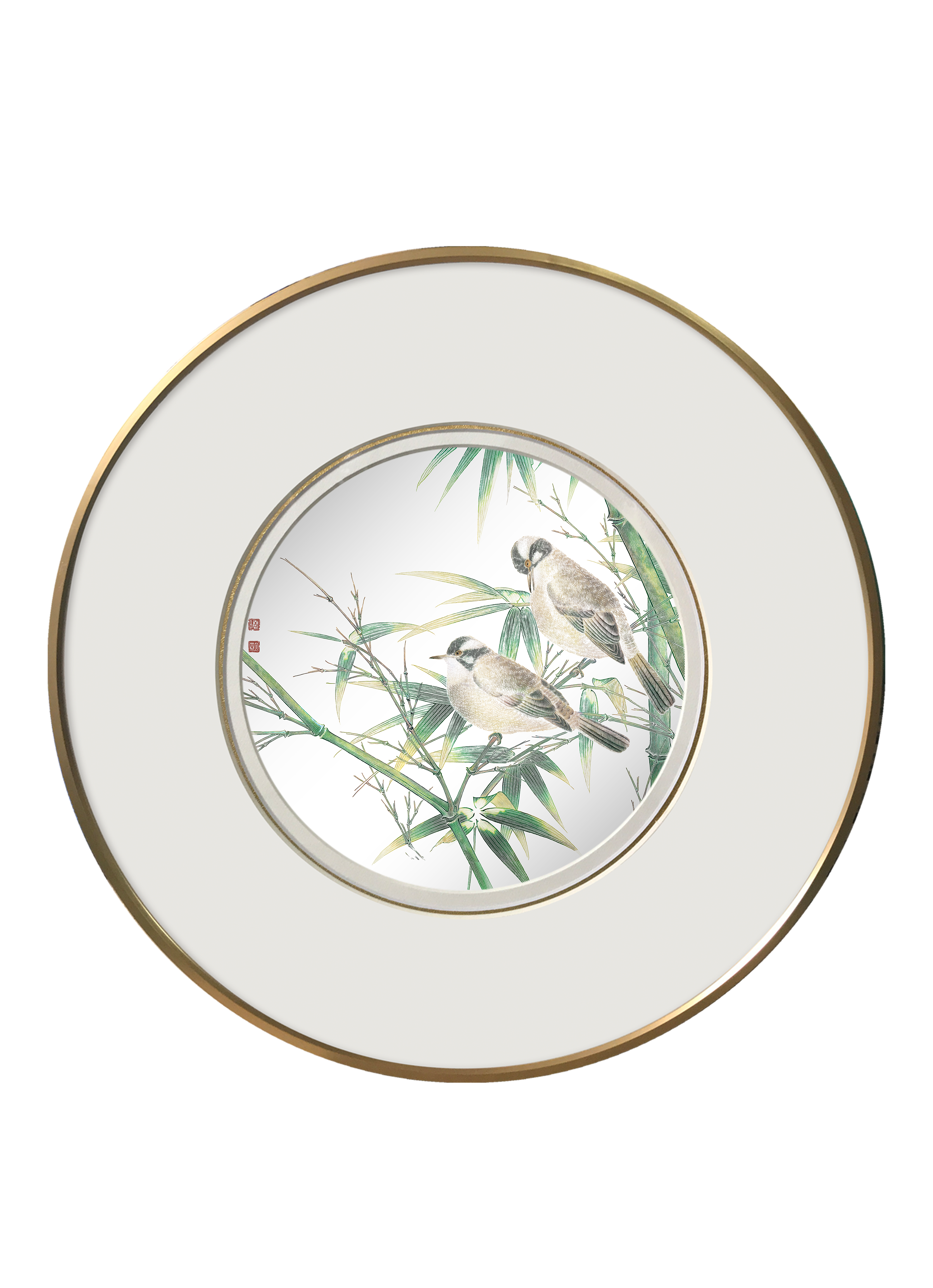 White-Headed Birds Among Bamboo Wall Art - Round